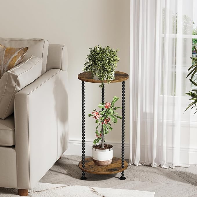 YINMIT Plant Stand Indoor, 2 Tier Small Plant Stand, Round Flower Pot Stand, Corner Plant Stands for Indoor Plants, Plant Tables Indoor, Planter Pot Holder for Balcony Garden Patio Living Room