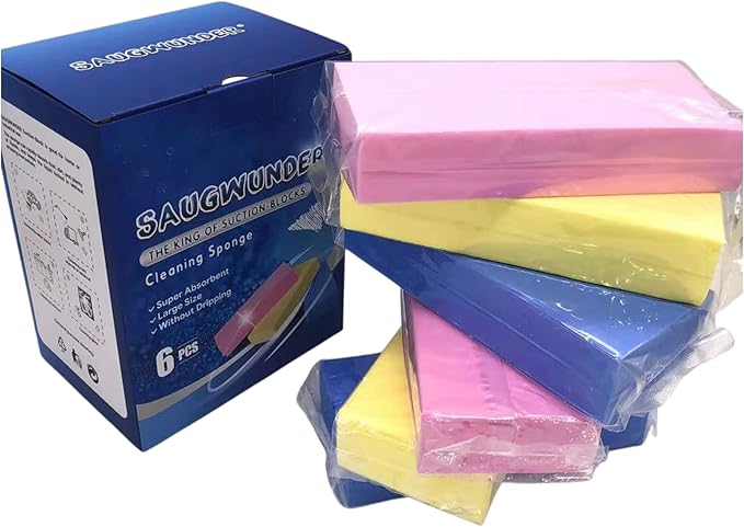 Super Absorbent Water Sponge Durable Stuff PVA Sponge Use in Car Boat Kayak Bathroom After Shower Pick Up Water Like Vacuum All Purpose Kit Cleaning Supples (Multi-Color, 6X)