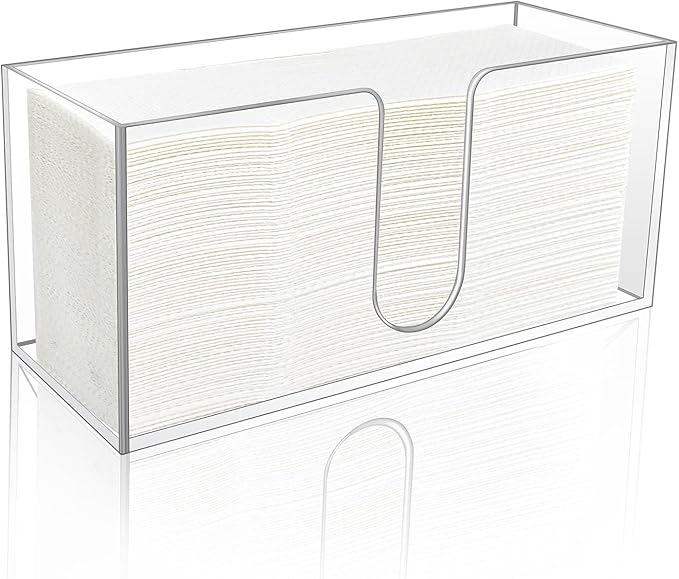 1 Pack Acrylic Paper Towel Holder, Countertop Napkin Dispenser for C-Fold, Multi-Fold & Trifold Paper Towels, 5mm Transparent Acrylic for Kitchen, Bathroom & Restaurant (1)