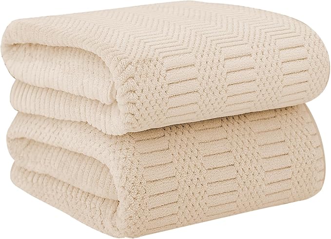 Microfier Bath Towels Set of 2, Large Microfier Body Towel for Adult, 30" x 60", Oversized, Soft, Super Absorbent, Fast Drying, Use for Sauna,Gym,Sport, Fitness, Yoga, Diamond Cross Grid Camel