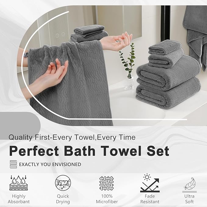 4 Piece Extra Large Bath Towel 35"x70" Oversized Bath Sheet Grey Bath Towel Set for Bathroom Ultra Soft Cozy Highly Absorbent Quick Dry Bathroom Towel for Spa Gym Hotel,Shower Towel for Daily Use