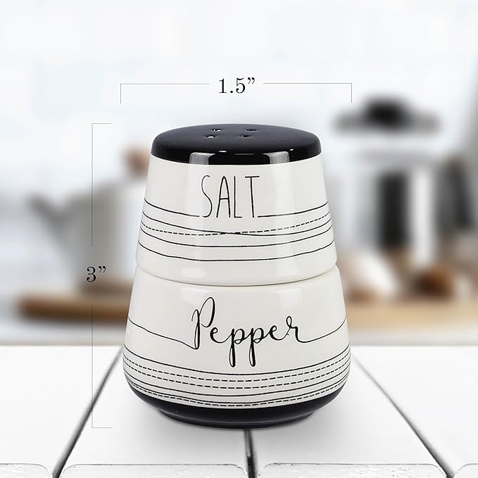 Young's Inc. Ceramic Salt and Pepper Shaker Set - Cute Kitchen Table Accessories and Decor - Stacking