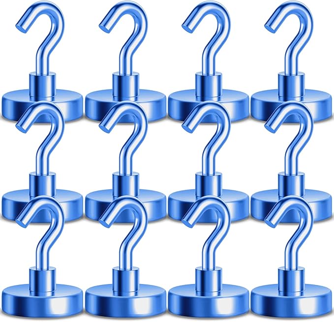 Magnetic Hooks for Cruise Ship Cabins, 110 lbs Blue Hooks for Classroom, Travel Accessories, Magnet with Hook for Grill, Fridge, 12 Pack
