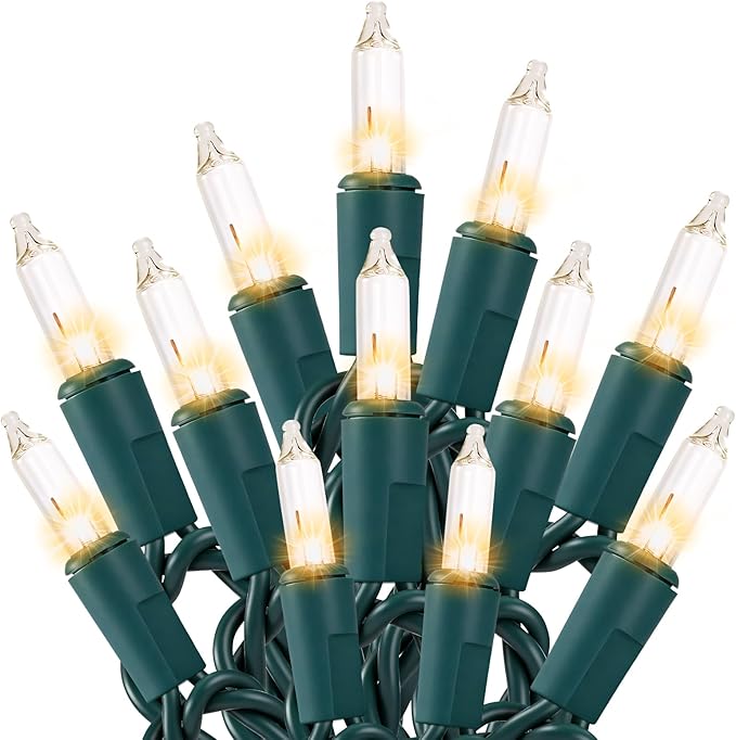 Christmas Lights 2 PCS 100 Count Clear Mini Lights Green Wire UL Certified Connectable Warm White String Lights for Christmas Decor (2 PCS 100 Count)