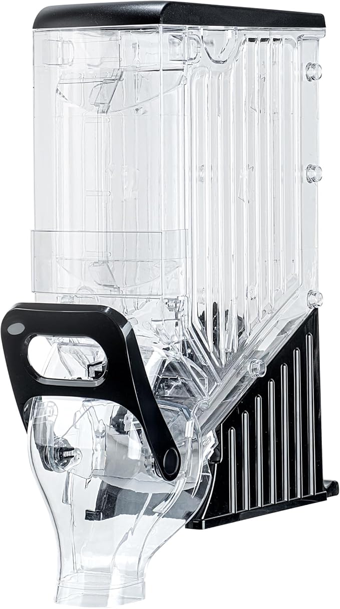 Restaurantware Cereal Dispenser 3.5 gal Plastic Gravity Bin Candy Dispenser Self-Serve Black Dry Food with Stand for Breakfast Buffet or Hotel Use