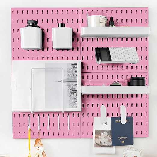Pegboard Combination Kit for Wall Organizer, Wall Mounted Peg Board Kits for Kitchen, Bedroom, Office, &Bathroom, 4 Pieces Black Pegboards and 14 Accessories, 22" x 22"