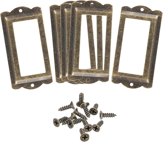 uxcell Metal Label Holders, 85x40mm 5pcs File Name Card Tag Label Holder Frame for Office Library Drawer Cabinet Shelves, Bronze Tone