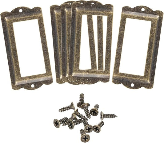 uxcell Metal Label Holders, 85x40mm 5pcs File Name Card Tag Label Holder Frame for Office Library Drawer Cabinet Shelves, Bronze Tone