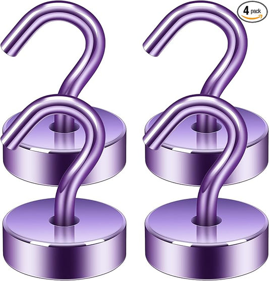 Neosmuk Magnetic Hooks, Cruise Ship Essentials, 4lb+ Heavy Duty Magnetic Hooks for Cruise Cabins, Refrigerator, Grill, Hanging, and Travel | Extra Strong Must-Haves Magnet Hook,Purple,Pack of 4