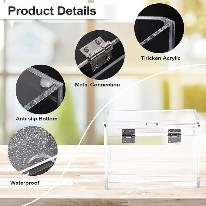 BTSKY Clear Acrylic 4 x 6 inch Index Card Box with Sign Lid & Removable Inserts, Divided 3-Compartment Index Card Holder Notecard Box Photo Storage Organizer for Filling Note Cards,Flashcards, Recipes