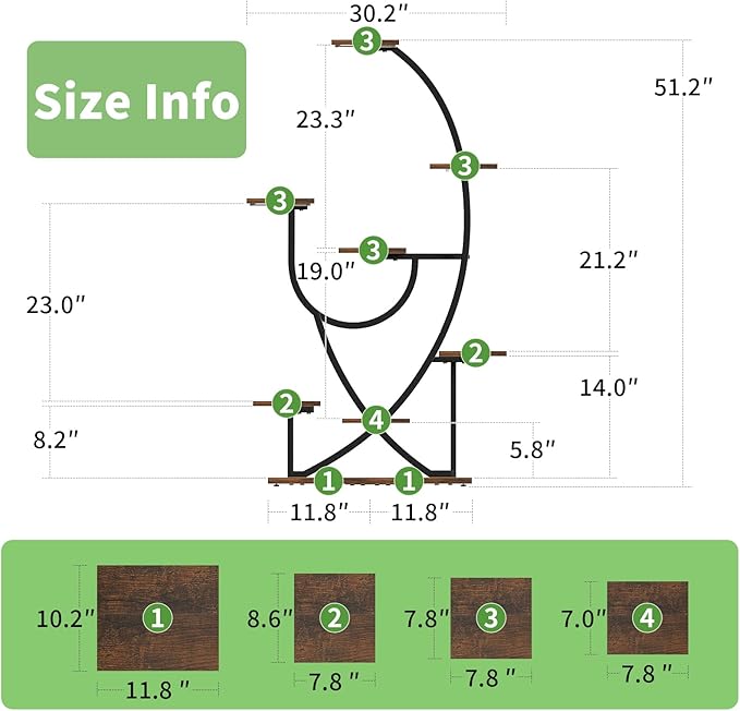 POZILAN Plant Stand with Grow Light - 8 Tiered Corner Planter Stands for Indoor Plants Multiple, 51" Metal Lighted Plant Shelf Indoor with Grow Light
