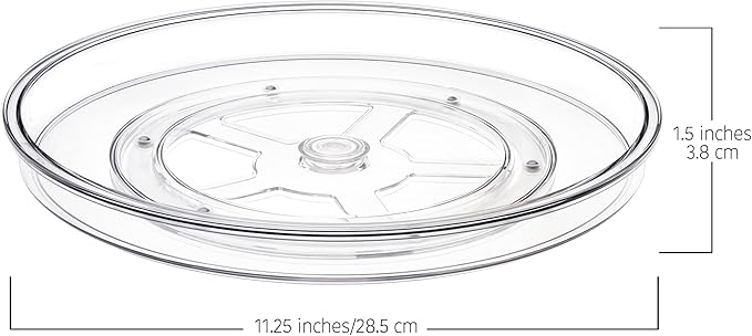 11" Lazy Susan Organizer. 360 Degree Rotating Turntable for Cabinets, Fridge, Pantry, Bathroom, Under Sink Organizing, Vanity, Countertops, Organizer for Spices Clear. 2 Pack