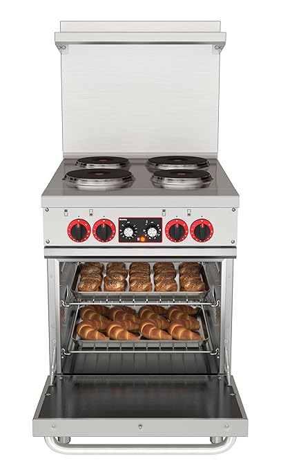 KoolMore KM-CR24-E 24 in. Commercial Range with 4 Burners and 1 Standard Electric Oven in Stainless Steel-208V 3-Phase, CSA Listed