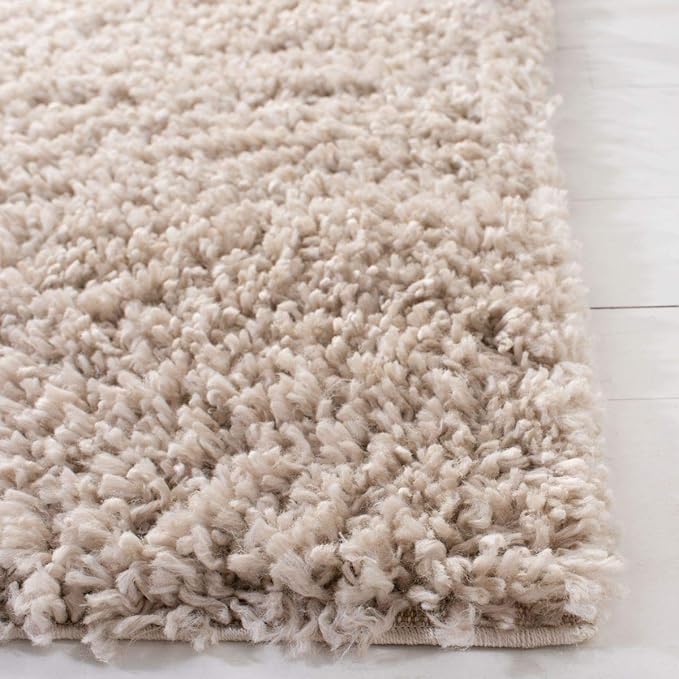 SAFAVIEH August Shag Collection Area Rug - 6'7" x 9', Beige, Solid Design, Non-Shedding & Easy Care, 1.5-inch Thick Ideal for High Traffic Areas in Living Room, Bedroom (AUG200D)