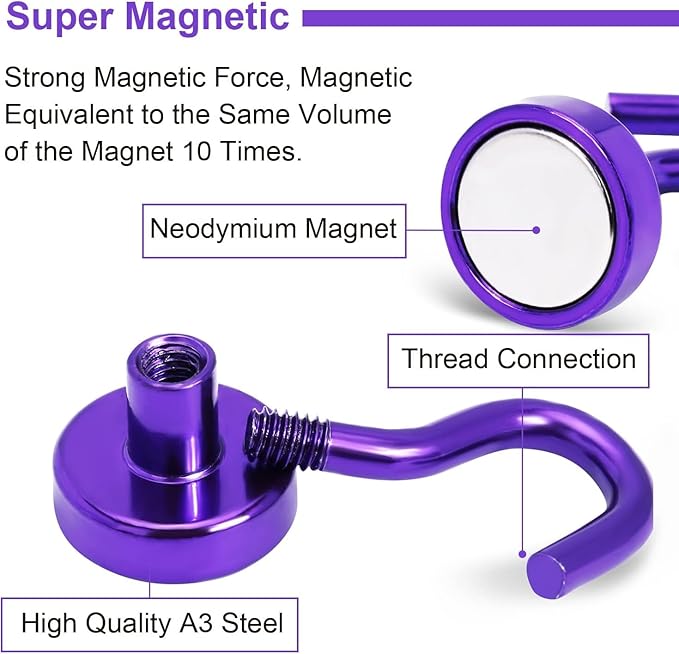 DIYMAG Magnetic Hooks, 30Lbs Strong Heavy Duty Cruise Magnet S-Hook for Classroom, Fridge, Hanging, Cabins, Grill, Kitchen, Garage, Workplace and Office Etc, (20 Pack-Purple)