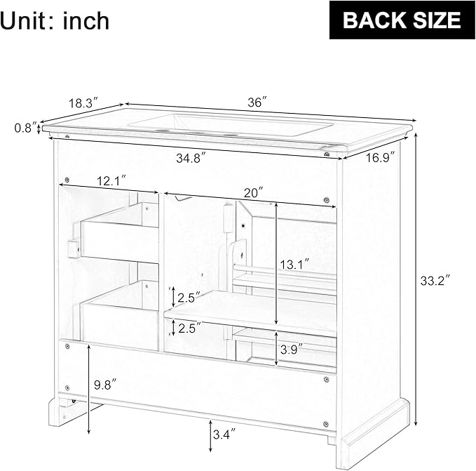 Christopher Knight Home 36" Bathroom Vanity with Ceramic Sink, Wooden Bathroom Vanity Organizer, Bathroom Storage Cabinet, Pedestal Sink Storage Cabinet, Adjustable Door Shelves+Drawer, White