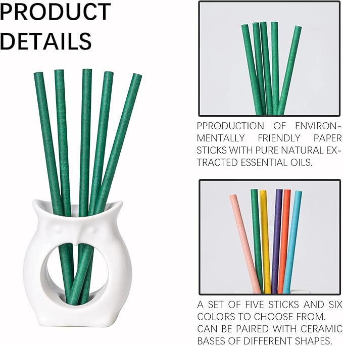 Non-Toxic Air Freshener Stix - Natural Essential Oils Infused, 30 Days Long-Lasting Freshness, 5 Pcs 6" Per Pack for Car Home Office，Ceramic Base not Included (Rainwater and Bamboo)