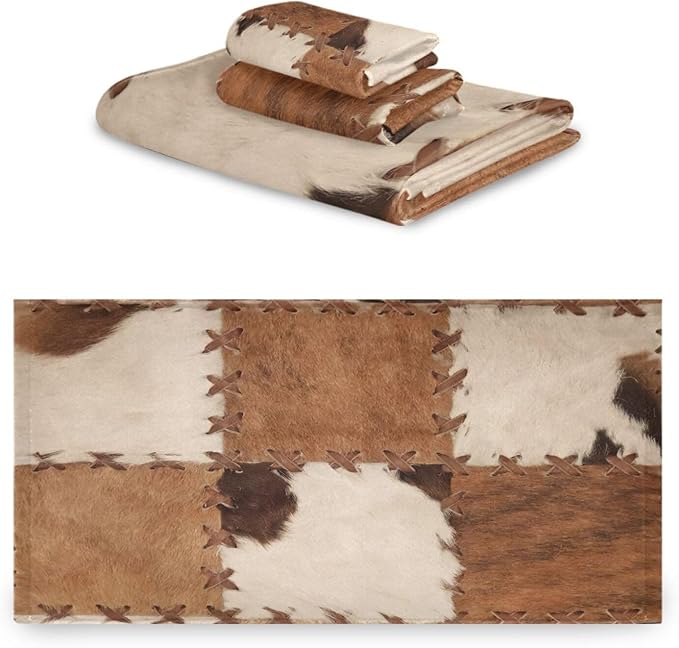 3 Piece Brown Cow Print Bath Towels Set,Microfiber Absorbent Farmhouse Cowhide Western Animal Skin Print Towels for Bathroom,1 Bath Towel,1 Hand Towel,1 Washcloth,Decorative Bathroom Towels