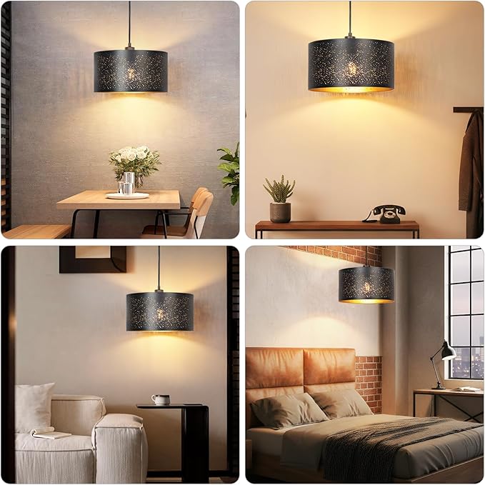 Plug in Pendant Light, Hanging Lamp with Plug in Cord, Rustic Farmhouse Pendant Lights for Kitchen Dining Room Bedroom Entryway, with 3-Way Dimmable Bulb
