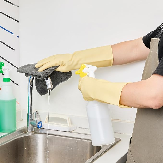 Clean Tek Professional 22 Mil Medium Cleaning Gloves, 10 Pairs Of Long Cuff Gloves - No-Slip Grip, No-Powder, Yellow Latex Gloves For Kitchen Cleaning, Ideal For Washing Dishes