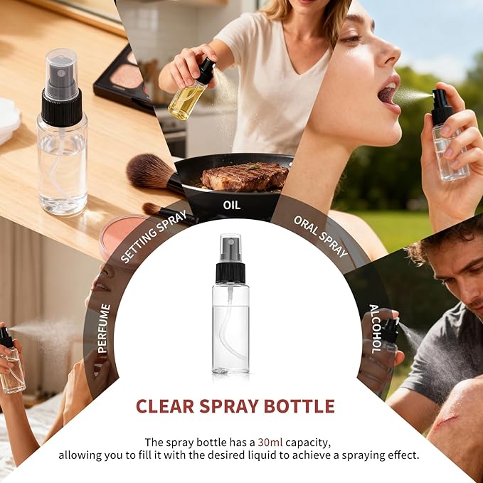 220PCS Mini Clear Spray Bottles Bulk – Fine Mist Empty Travel Containers with Funnels, Refillable Liquid 1oz Plastic Sprayer for Perfume Essential Oils Toner, Pocket Size Makeup Kit