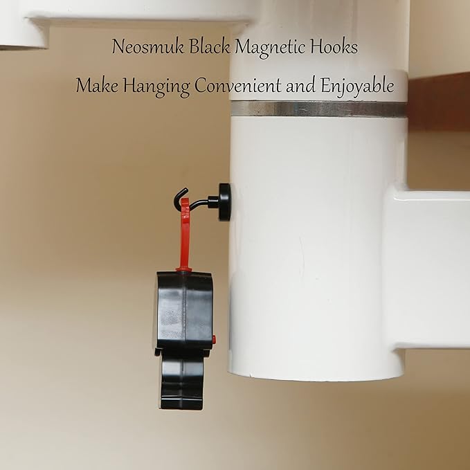 Neosmuk Magnetic Hooks, Heavy Duty Earth Magnets with Hook for Refrigerator, Extra Strong Cruise Hook for Hanging, Magnetic Hanger for Curtain, Grill(Matte Black,4 Pack)