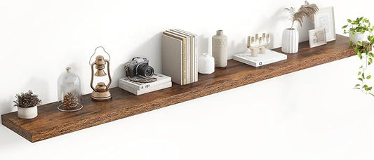 72 Inch Floating Shelves, 8 Inch Deep Floating Shelves for Wall, Hanging Shelf with Invisible Brackets, Deep Shelves for Bathroom, Bedroom, Living Room, Brown, Set of 1