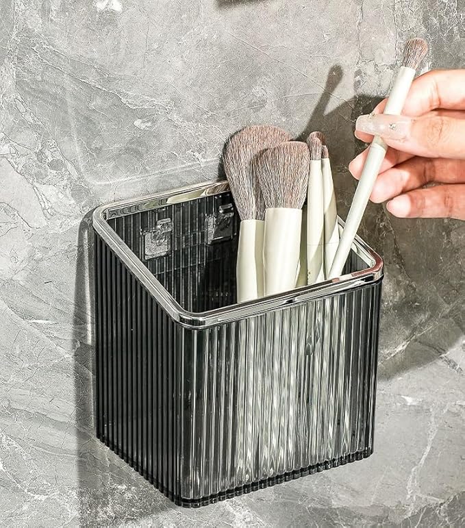 Adhesive Floating Wall Shelves – No Tools Needed for Installation | Perfect for Organizing Makeup, Toiletries & Home Accessories (GreyBody_SilverEdge)