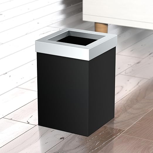 Gatco Small Bathroom Trash Can with Lid, Square 3 Gallon Stainless Steel Wastebasket, Under Sink, Matte Black and Chrome, for Bathroom, Bedroom, Office (1915C)