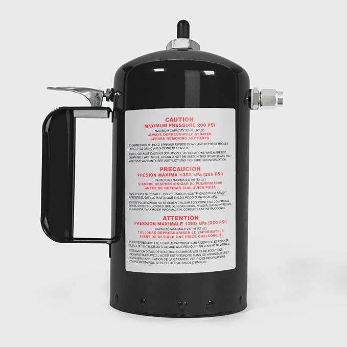 SURE SHOT A1002 1-Quart Non Aerosol Sprayer - Refillable Pressurized Sprayer Can for Oil, Solvent, Degreasers, Lubricants - Rechargeable Steel Canister with Adjustable Nozzles - Made in the USA - 32oz