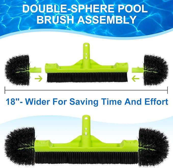 Sepetrel 18" Wide Pool Brush Head for Cleaning Walls,Inground/Above Ground Swimming Pool Scrub Brushes with Round Ends