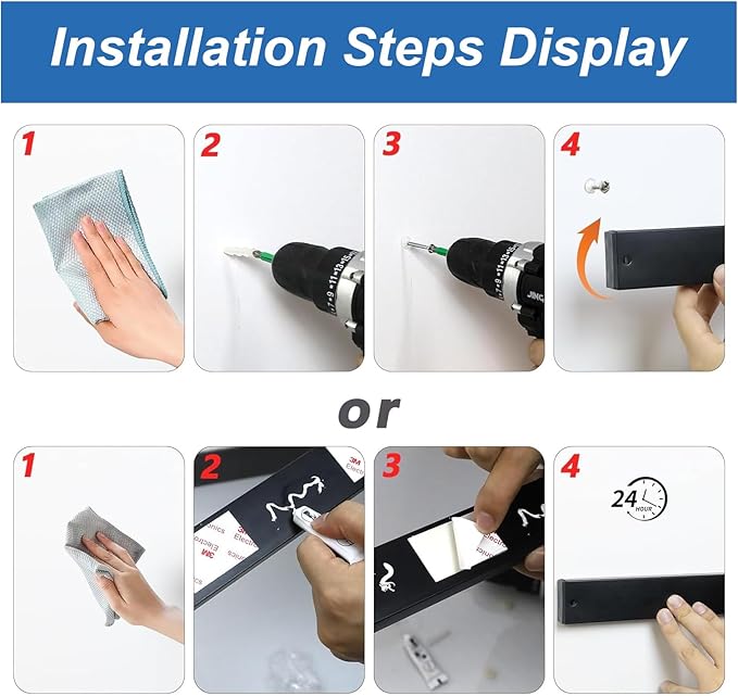 16 Inch Black Magnetic Knife Holder for Wall, No Drilling Adhesive Knife Strip with Powerful Magnet and Expanded Screws, Wall Mount Knife Rack for Knives, Includes Adhesive Tape (Black)