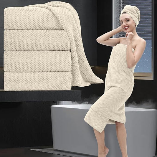 Extra Large Bath Towel Set of 4 (35"x70"),Oversized Bath Sheet Super Soft Highly Absorbent Jumbo Bathroom Towel Set Microfibers Quick Dry Shower Towel for Hotel,Bathroom,Guest,Spa,Gym (Beige)