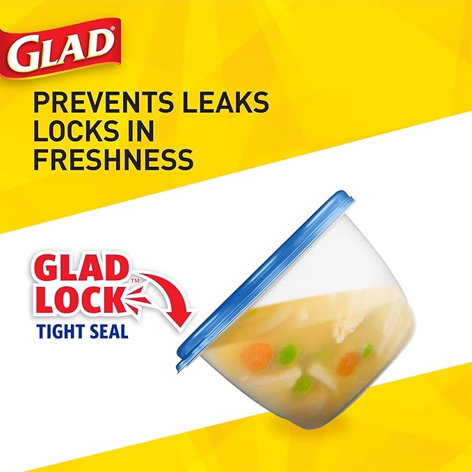 Glad Gladware Lockware to Go Food Storage Containers Medium Size Round Food Storage That Holds up to 32 Ounces of Food, Solids, or Liquids | 32 oz Containers, 4 Count Set