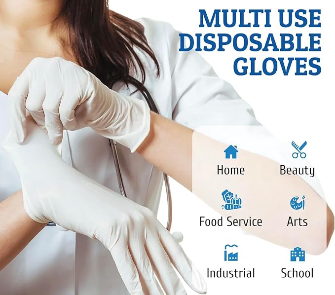12 Inch 7.5Mil Ultra Stretch Professional White Disposable Nitrile Gloves, Cleaning, Food Safe, Kitchen, Tough & Strong