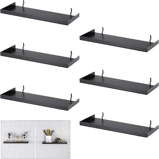 Kokone 6 Pack Pegboard Shelves with Lip Around The Edge, 12x4 Flat Display Shelves for Pegboard Storing or Displaying, Wall Pegboard Shelves Accessories Steel Tray for Garage Workshop Craft Room