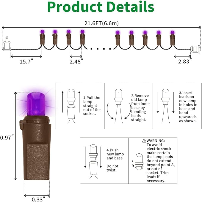 LAMPHOME Purple Halloween Lights, 21.6FT100 LED Halloween String Lights, Waterproof & Connectable Mini Christmas Light, Plug in for Indoor Outdoor Holiday Christmas Party Bedroom Decorations