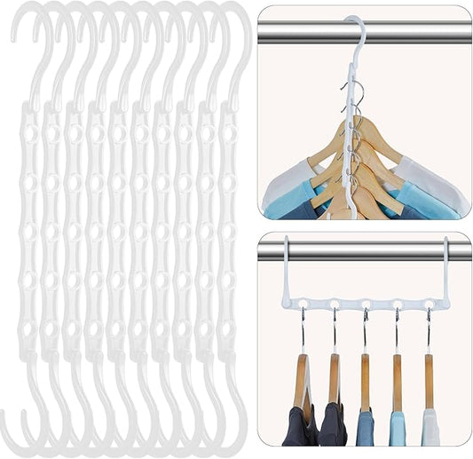 HOUSE DAY White Magic Space Saving Hangers, Premium Smart Hanger Hooks, Sturdy Cascading Hangers with 5 Holes for Heavy Clothes, Closet Organizers and Storage, College Dorm Room Essentials 10 Pack