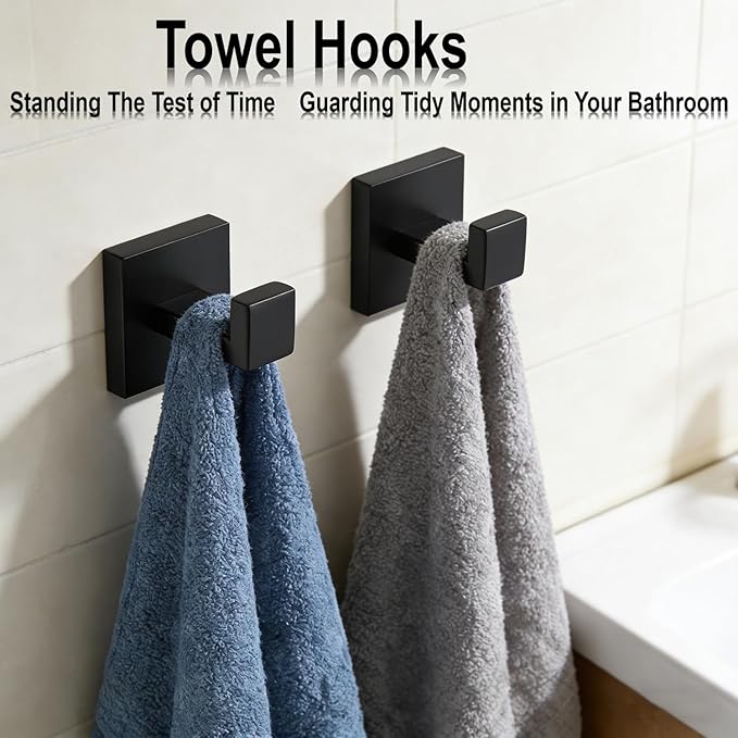 Bathroom Hardware Set 10 Piece Matte Black Bathroom Accessories Set SUS304 Towel Bar Set Includes 2 Towel Bar 24 Inch+2 Towel Holder+2 Toilet Paper Holder+4 Towel Hooks (10, Matte Black)