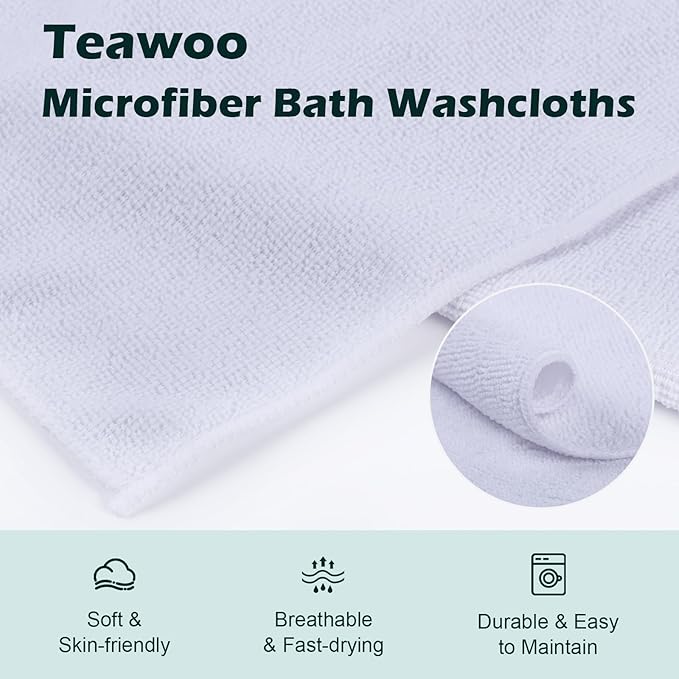 White Washcloths 15 Pack, Highly Absorbent & Quick Drying Face Towels, Premium Quality Soft Bath Towels, Multipurpose Microfiber Wash Cloths, 12x12 inches