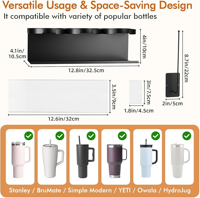 Magnetic Cup Holder for Fridge, Tumbler Water Bottle Organizer for Stanley, Tumbler Lid Organizer Cup Rack Storage for Stanley Cup Accessories
