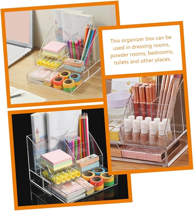 Garneck Acrylic Desk Organizer Drawer for Makeup Cosmetics and Office Supplies Multi-compartment Storage Box for Home and Vanity Use