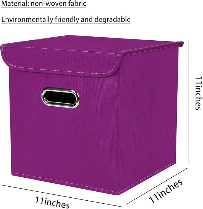 Closet Organizers Fabric Storage Bins With Lids Collapsible Cube Storages Organizer Basket With Handles,Storage Boxes for Clothes Storage,Office,Toys,3 Pack,（Purple