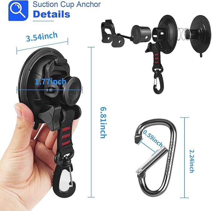 Hlogree 6PCS Heavy Duty Suction Cups Anchor with Hooks,Vacuum Suction Cup Camping Tie Downs with 6PCS Aluminum Buckle,Outdoor Strong Suction Cup Wall Anchor for Camping Tarp Accessory,Car Side Awning