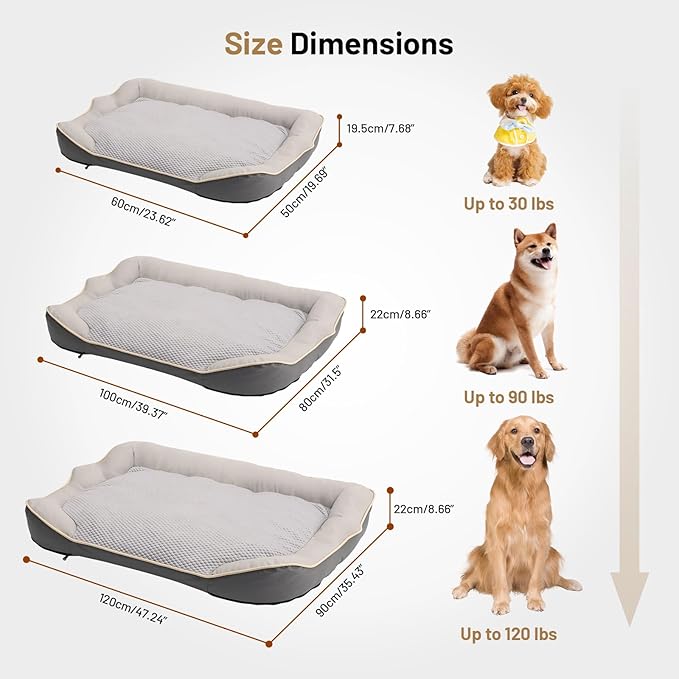 Waterproof Orthopedic Dog Bed for Large Dogs - Cooling PU Fabric, Removable Washable Cover, Medium-Size Pet Bed for Dogs & Crate Use