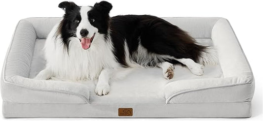 Bedsure Orthopedic Dog Beds Large Sized Dog - Washable Large Dog Cat Bed Waterproof, Comfort Dogs Couch Sofa with Washable Removable Cover, Pet Bed with Nonskid Bottom, Light Grey, 35"