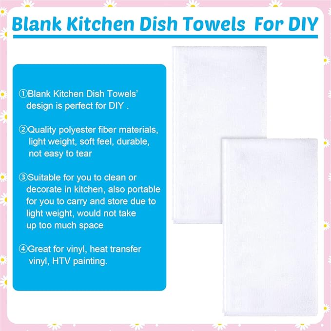 Sublimation Dishtowel Absorbent Multi Purpose Kitchen Dish Towels Blank DIY Dishcloth Bathroom Towel for Fall Christmas Kitchen Home Decor,16 x 24 Inch(40 Pieces)