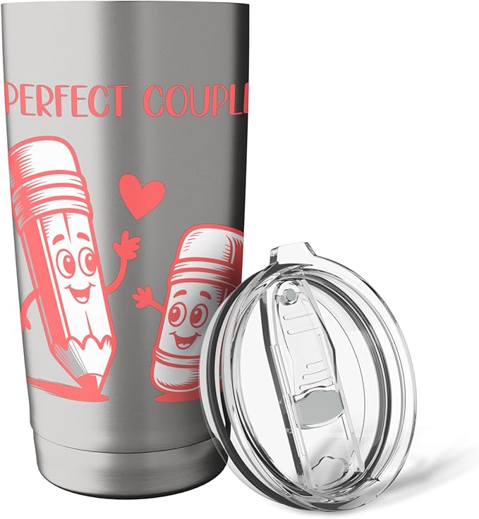 Perfect Couple Adorable Pencil Eraser Pair Stainless Steel Insulated Tumbler