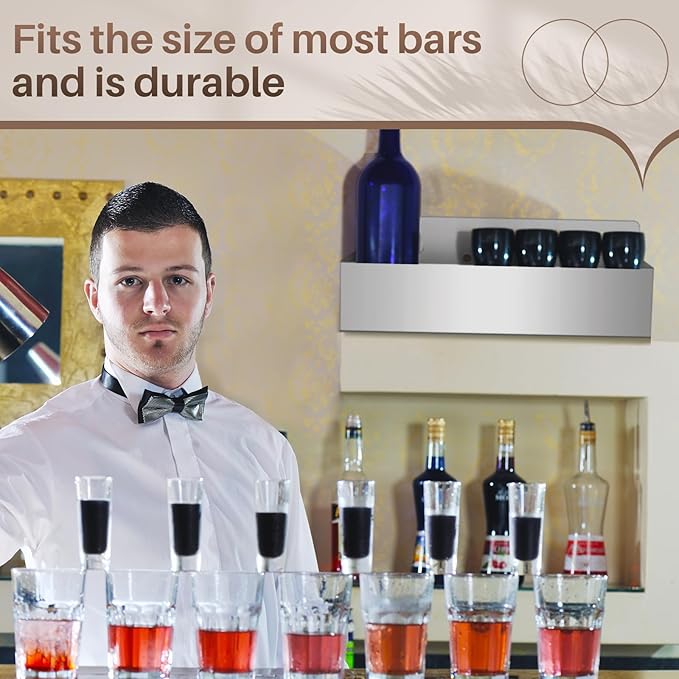 2 Pieces 15 Inch Single Speed Rail Stainless Steel Liquor Bottle Holder Wall Mounted Spray Bottle Rack Drink Rail Shelf for Bars, Silver
