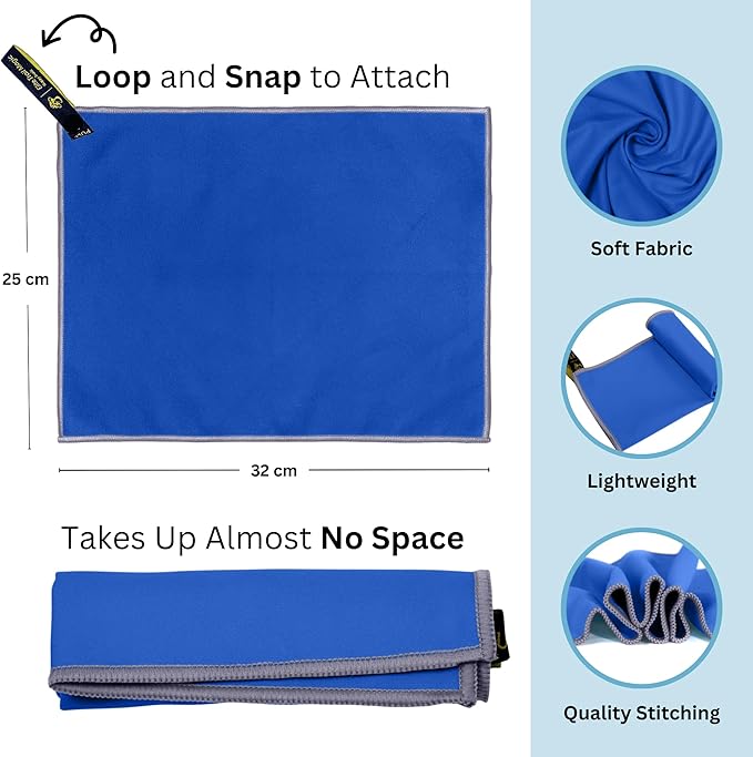 Elite Tail Magic -8 Pack - Lightweight Soft Compact Travel Towel | Quick Drying Backpacking Towel Ultralight with Loop Strap | Sport and Gym Microfiber Face Cloth Yoga | Small 12.5 x 9.9 inches